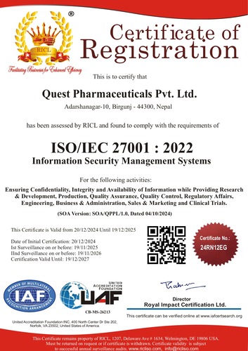 Quest Pharmaceuticals Achieves ISO 27001 Certification